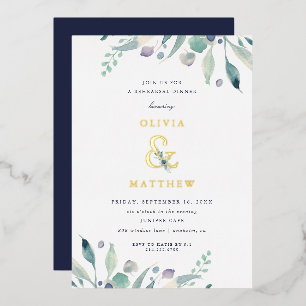 Luxe Floral Wedding Rehearsal Dinner Folie Uitnodiging