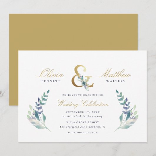 Luxe Floral Wedding Uitnodiging (Voorkant / Achterkant)