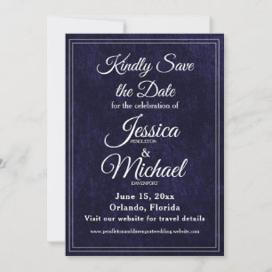 Luxe Fluwelen Navy Blauwe Monogram Huwelijk Save The Date