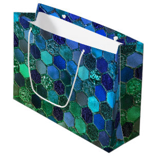Luxe Folie Glitter Blue Green honingraat Large Cadeautasje