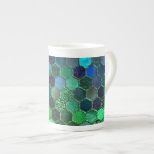Luxe Folie Glitter Blue Green honingraat Porselein Kop