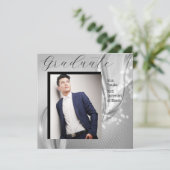 Luxe foto Afstuderen Silver Metallic Uitnodiging (Staand voorkant)