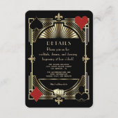 Luxe Gatsby-stijl trouwreceptie in goud Informatiekaartje (Voorkant)