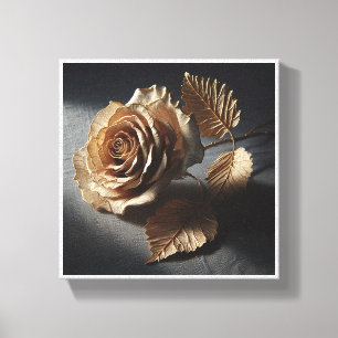 Luxe gebeeldhouwde gouden roos - Realistisch 3D Me Canvas Afdruk