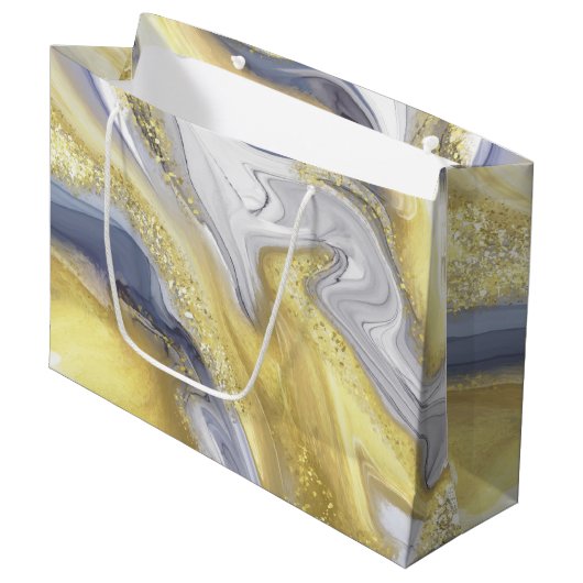 Luxe Geel Goud Goud Marmer Effect Kerstmis Groot Cadeauzakje (Voorkant Gekanteld)