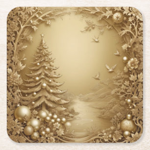 Luxe geheel gouden kerstservetten vierkante kartonnen onderzetter