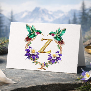 Luxe Gejouwelde Kolibrie Monogram Z Trouw Dank Bedankkaart
