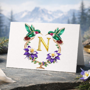 Luxe Gejuweelde Kolibrie Monogram N Trouw Bedankkaart