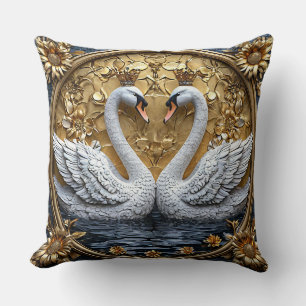 Luxe Gekroonde Zwaan Royal Gold Elegant Romantisch Kussen