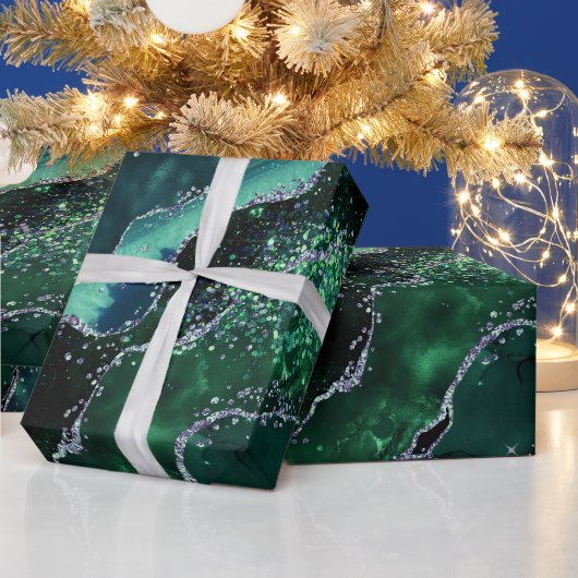 Luxe Gemstone Emerald Glitter Agate Cadeaupapier (Feestdagen)