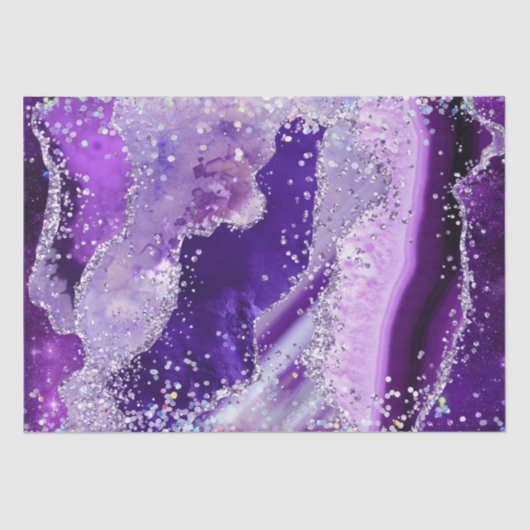 Luxe Gemstone Marble Purple Glitter Agate Tissuepapier (Voorkant)
