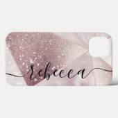 Luxe Geometric Silver Glitter Custom Script Name Case-Mate iPhone Case (Achterkant (horizontaal))
