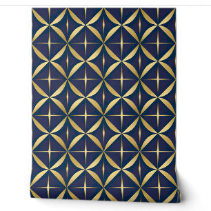 Luxe geometrisch goud en marine behang
