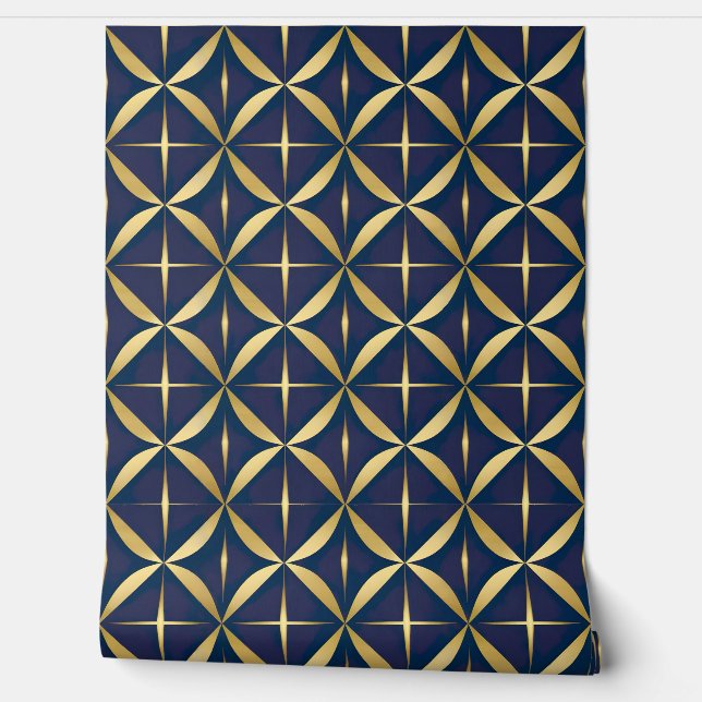 Luxe geometrisch goud en marine behang (Afrollen)
