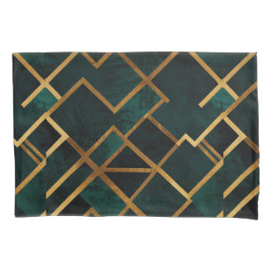 Luxe geometrisch goud en smaragd kussensloop