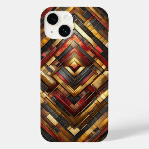 Luxe geometrische houten inleg telefoonhoes rood, Case-Mate iPhone 14 hoesje