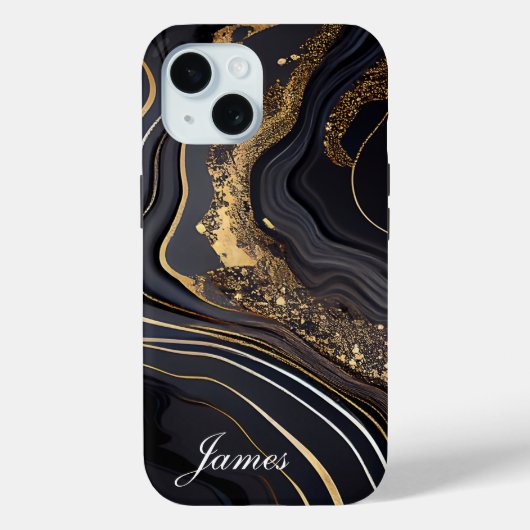 Luxe gepersonaliseerd zwart en goud marmer Case-Mate iPhone case (Achterkant)