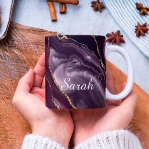 Luxe gepersonaliseerde Maroon & Gouden Marmer Mok