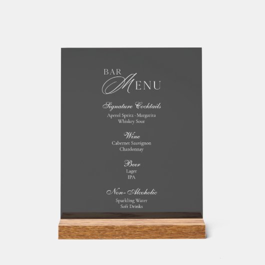 Luxe Gerookte Acryl Bar Menu Bord (Voorkant)