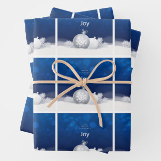 Luxe geschenkverpakking blauw wit sneeuwvlok vreug inpakpapier vel
