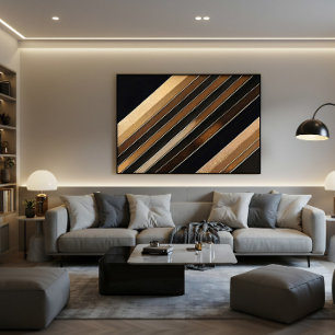 Luxe gestructureerde gouden en zwarte diagonale st canvas afdruk