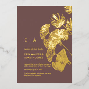Luxe Gingko Leaf Real Gold Wedding Folie Uitnodiging