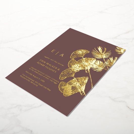 Luxe Gingko Leaf Real Gold Wedding Folie Uitnodiging (Gedraaid)
