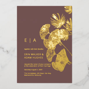 Luxe Ginkgo-blad Echt Goud Bruiloft Folie Uitnodiging