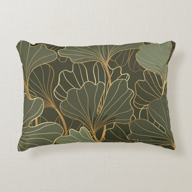 Luxe Ginkgo Gold Line Art Accent Kussen (Voorkant)