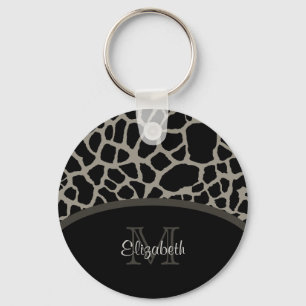 Luxe Giraffe print elegant monogram en naam Sleutelhanger