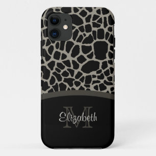 Luxe Giraffenprint Elegante Monogram en Naam iPhone 11 Hoesje