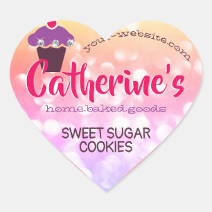 Luxe Glam Cute Girly Pink Glitter Cupcake Baking Hart Sticker