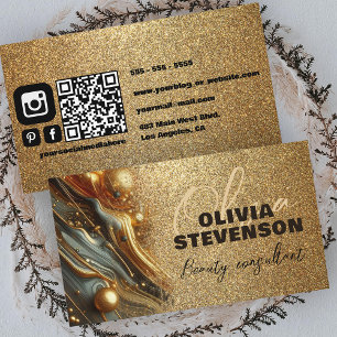 Luxe Glam Glittery Gold Marble Beauty Consultant Visitekaartje