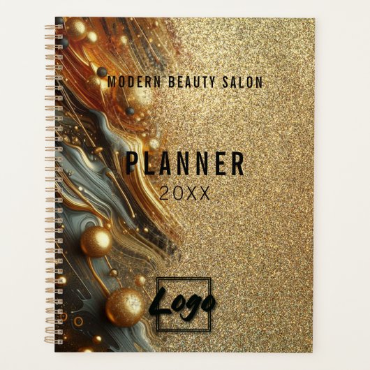 Luxe Glam Gold Glittery Marble Jaarlijks Planner (Voorkant)