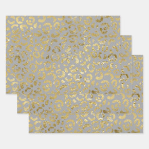Luxe Glam Gold Grey Leopard-printer Inpakpapier Vel