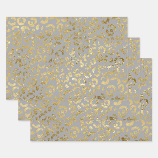 Luxe Glam Gold Grey Leopard-printer Inpakpapier Vel (Set)