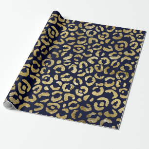 Luxe Glam Gold Navy Leopard-printer Cadeaupapier
