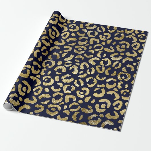 Luxe Glam Gold Navy Leopard-printer Cadeaupapier (Uitgerold)