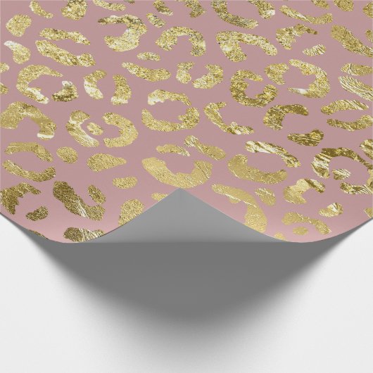 Luxe Glam Gold Pink Leopard-printer Cadeaupapier (Hoek)