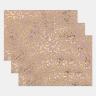 Luxe Glam Gold Pink Leopard-printer Inpakpapier Vel