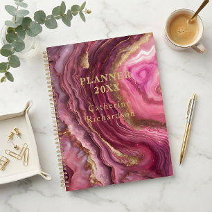 Luxe Glam Magenta Paarse Agaat & Gouden Geode Planner