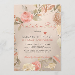 Luxe Glam Peach Cream Bloemen Afstudeerfeest Kaart