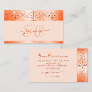 Luxe Glam Peach  Sparkling Jewels Monogram Visitekaartje
