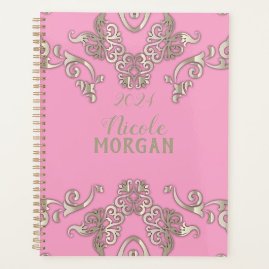 Luxe Glam Romantisch Chic Roze en Goud 2024 Planner (Voorkant)