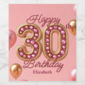 Luxe Glam Roze en Gouden Edelsteen 30e verjaardag Wijn Etiket (Enkel label)