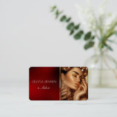 Luxe Glam Ruby Red Gold Decor met Fotosalon Visitekaartje (Staand voorkant)
