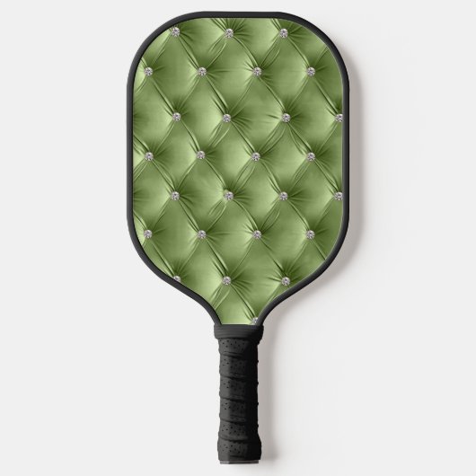 Luxe Glam Sage Green Faux Velvet Pickleball Paddle (Voorkant)