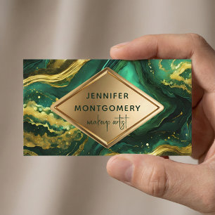 Luxe Glam Smaragdgroen en Gouden Agate Marmer Visitekaartje