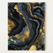 Luxe Glam Zwart Blauw Goud Agaat Marmer Monogram Planner (Achterkant)
