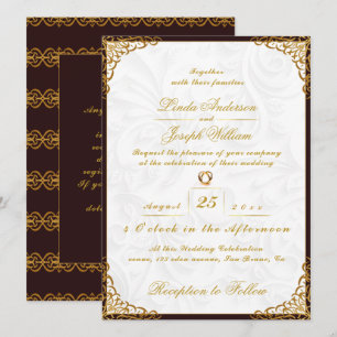 Luxe Glamor Gold Border & Nordic Flower Wedding Kaart